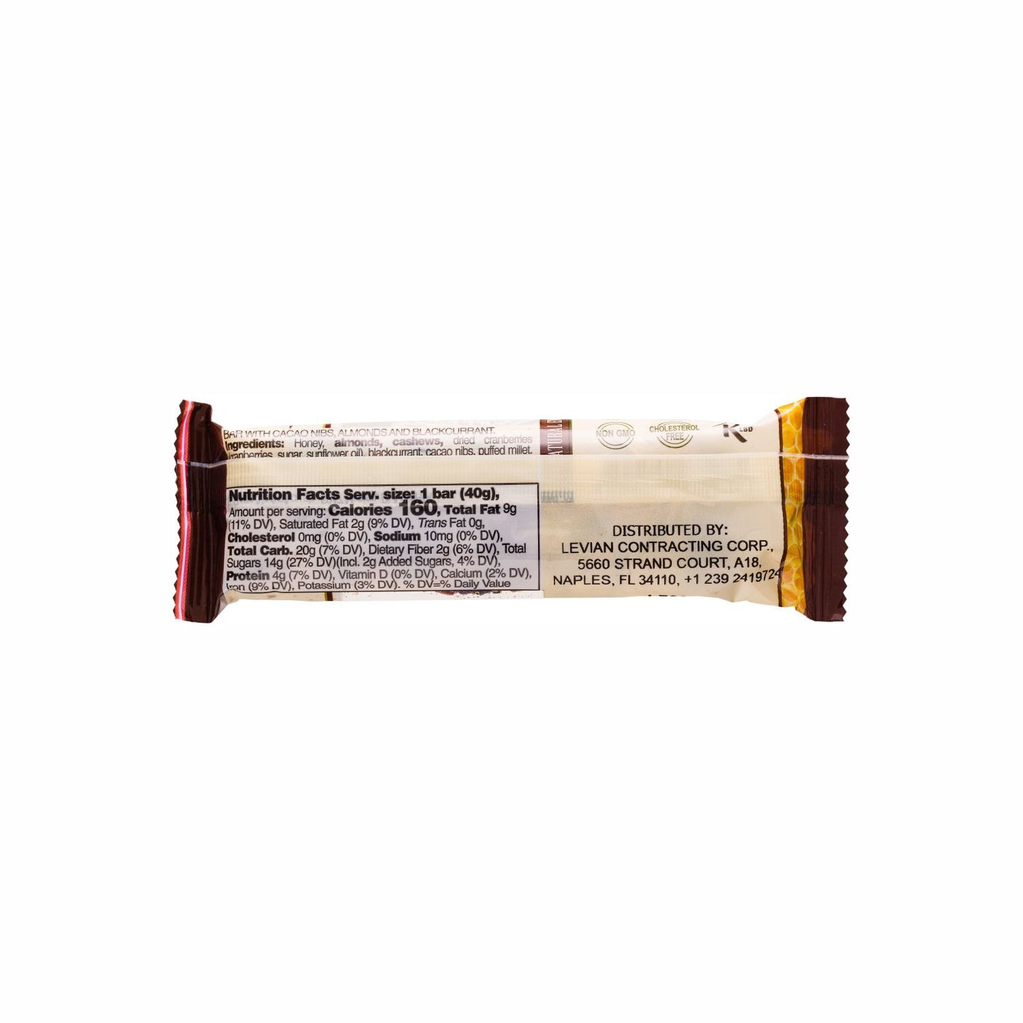 Nics Honey Fruit and Nut bar with Cocoa Nibs, Almonds and Blackcurrants, 12-Pack