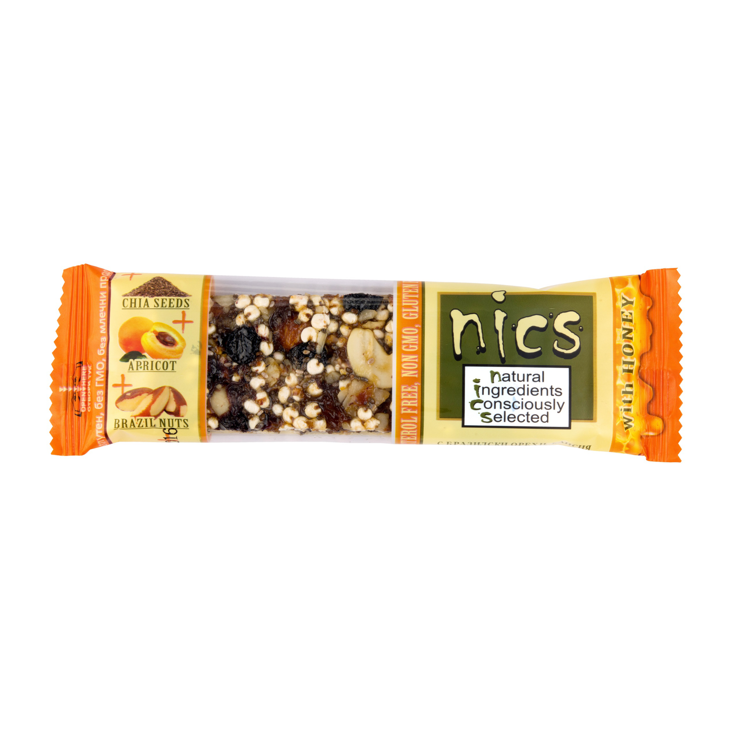 Nics Honey Fruit and Nut bar with Brazil Nuts, Apricots and Chia Bar, 12-Pack