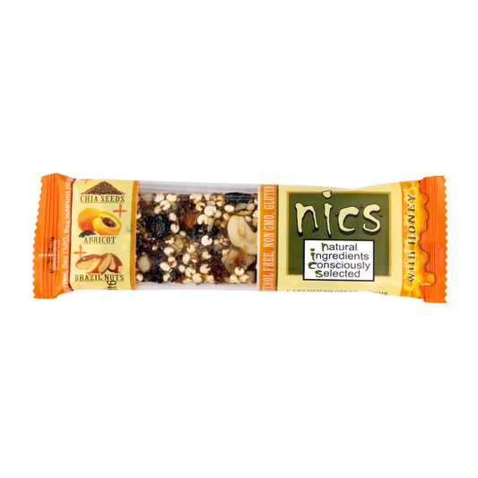 Nics Honey Fruit and Nut bar with Brazil Nuts, Apricots and Chia Bar, 12-Pack