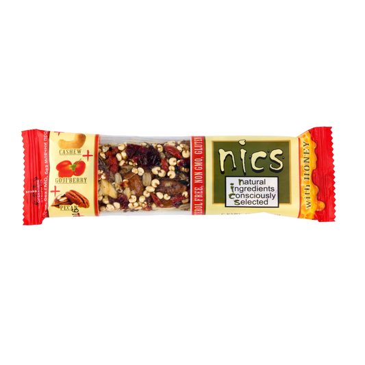 Nics Honey Fruit and Nut bar with Cashew, Pecan and Goji Berry Bar, 12-Pack